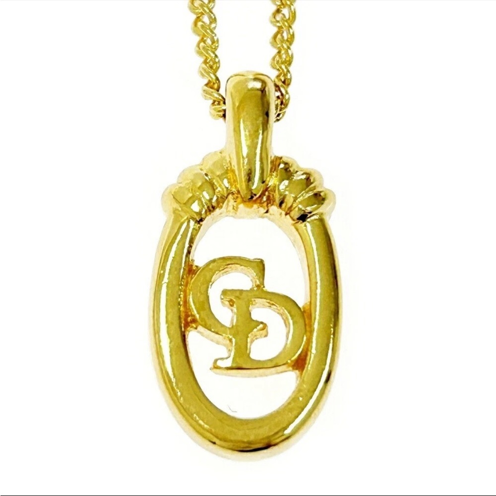 Vintage Dior Gold Monogram Pendant Necklace